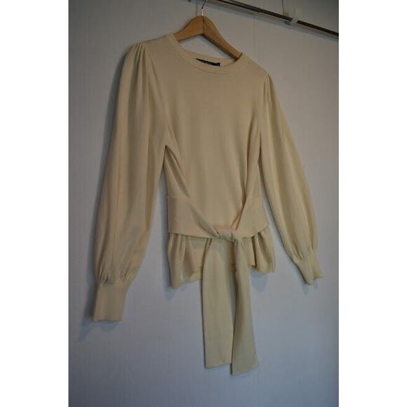 Lauren Ralph Lauren Sweater Womens Medium Ivory Belt Tie Balloon Sleeve Knit - Picture 3 of 11